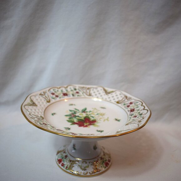 Vintage Oscar de la Renta Reticulated Poinsettia Cake Stand Plate - Picture 3 of 5